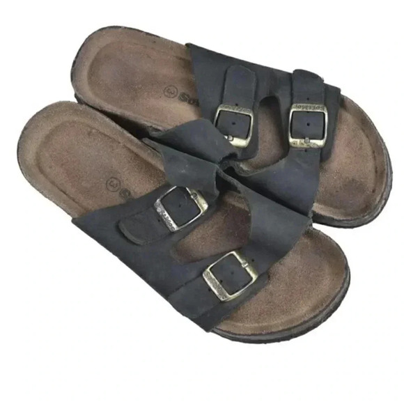 Softmoc Cork Sandals Leather Slide Janine Brown Size 3 - Picture 6 of 7